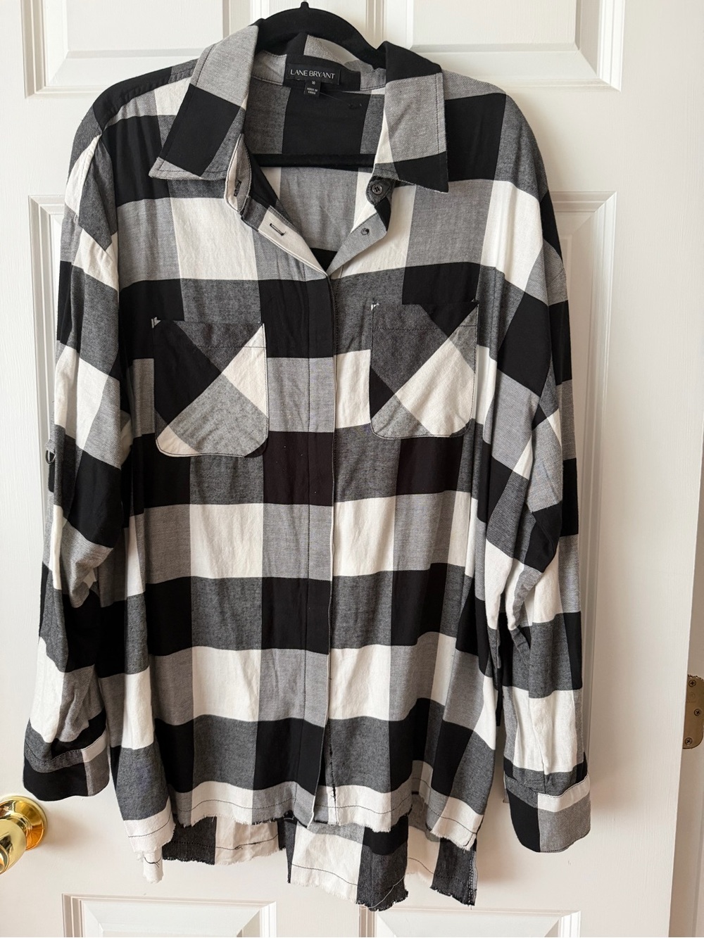 Lane Bryant Black & White Buffalo Plaid Button-Down Shirt